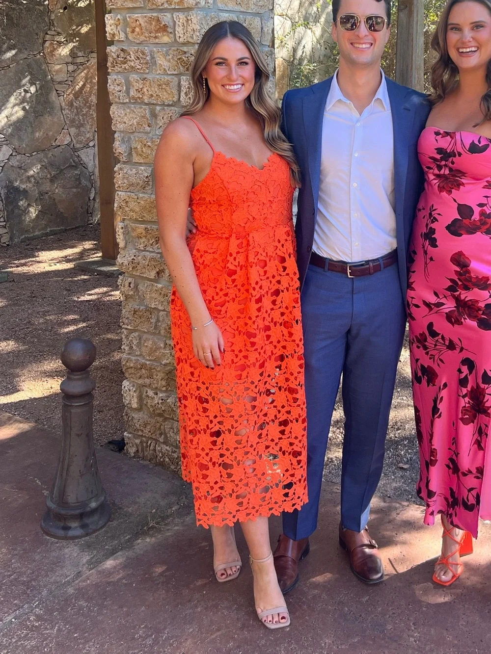 Vici Bright Orange Lace Midi Dress with Spaghetti Straps - Picture 3 of 4